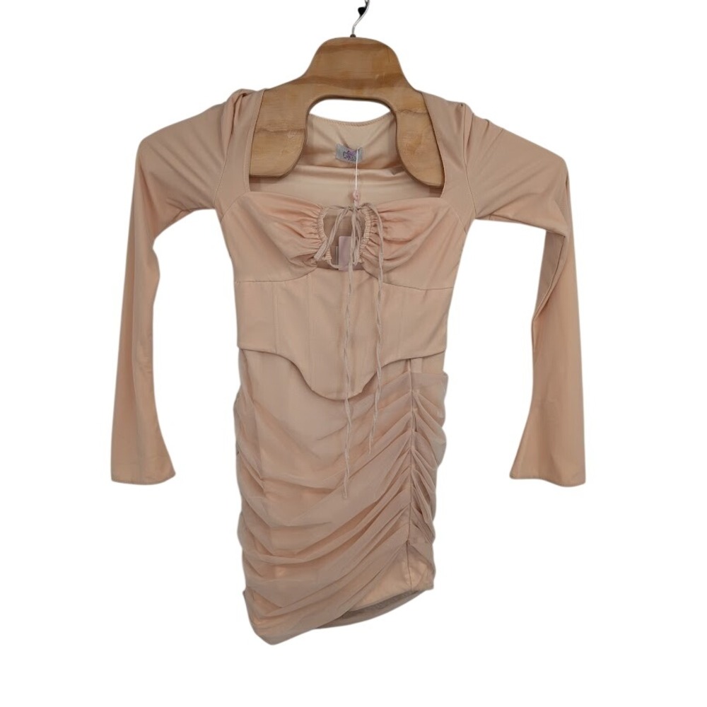 Oh Polly NWT Iris Corset Dress Long Sleeve Ruched Beige sz 4